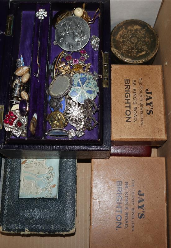 A quantity of costume jewellery and two silver gilt medals etc.